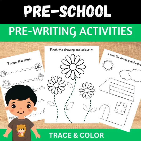 Cover of Prewriting Tracing lines and color worksheets for Preschool and homeschool