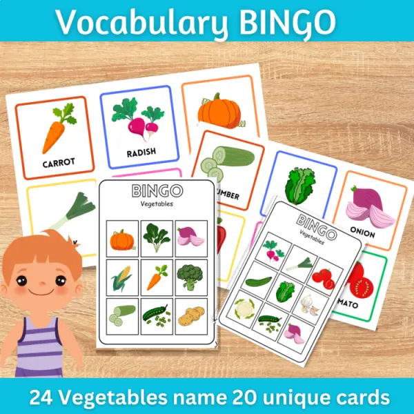 Cover of Bingo Game: Vegetable Vocabulary Cards for Preschool and Kindergarten