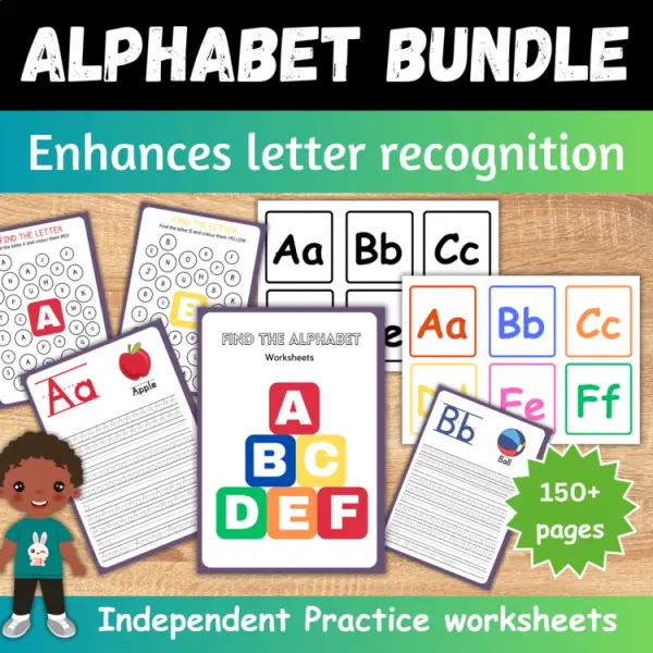 Cover of Alphabet Tracing & coloring worksheet, uppercase and lowercase Flashcards Bundle