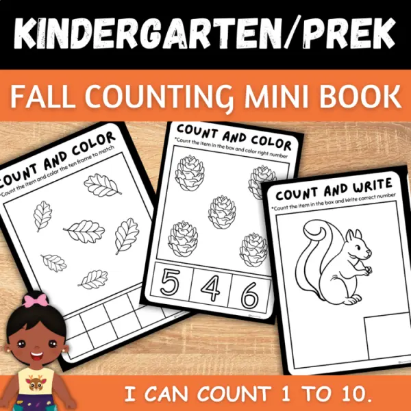 Cover of Count And Write How many Fall Math Worksheets for PreK and kindergarten.