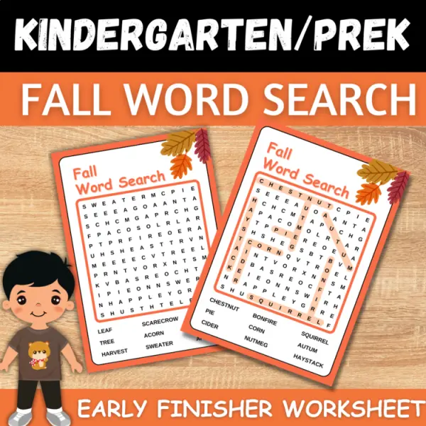 Cover of Fall Word Search Puzzle: Kindergarten Early Finisher Activity sheets