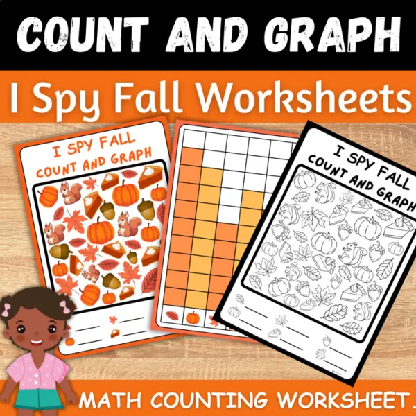 Cover of I spy fall: count, write how many and graph math worksheets for kindergarten