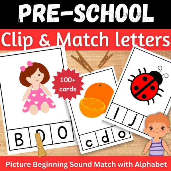 Cover of Alphabet uppercase and lowercase Clip Cards beginning sounds matching game