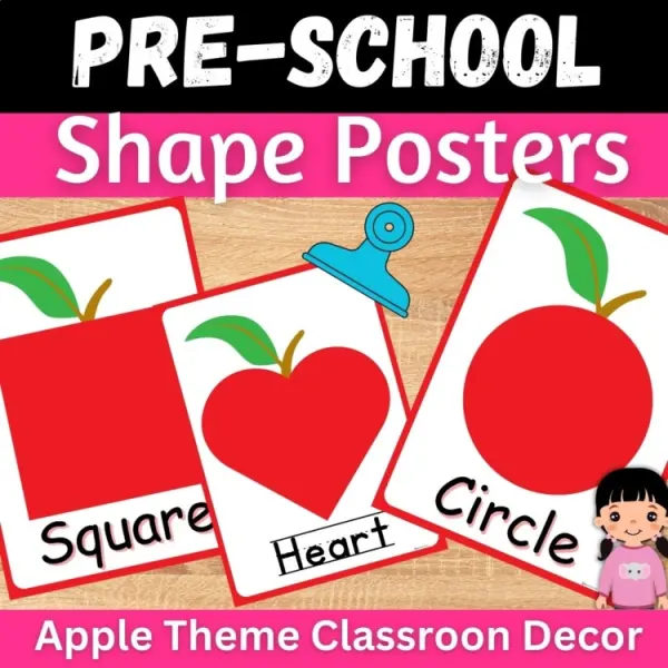 Cover of Apple 2D shape posters classroom decor for Preschool and kindergarten