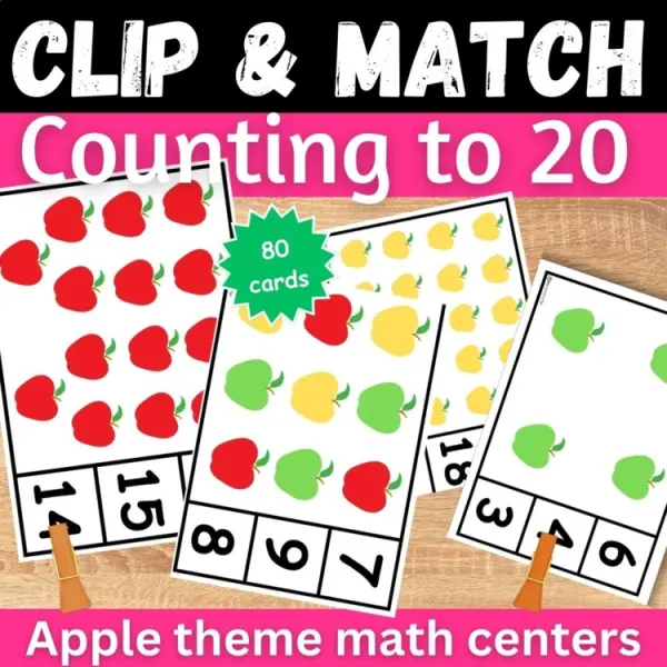 Cover of Apple Counting to 20 clip cards Matching Numbers to quantities math center