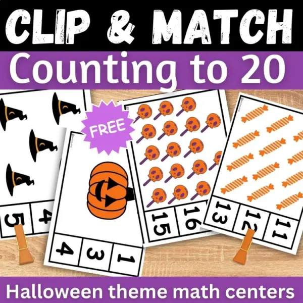 Cover of Halloween Counting to 20 clip cards matching numbers to quantities math Freebie