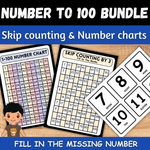 Cover of Counting & Skip counting worksheets and charts to 100 and Flashcards Bundle