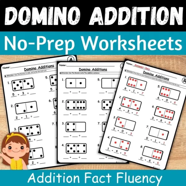 Cover of Domino Addition To 12 Fact fluency No Prep Math Center worksheets