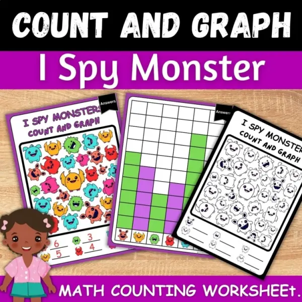 Cover of I spy Halloween: count, write how many and graph worksheets Monster Math Game