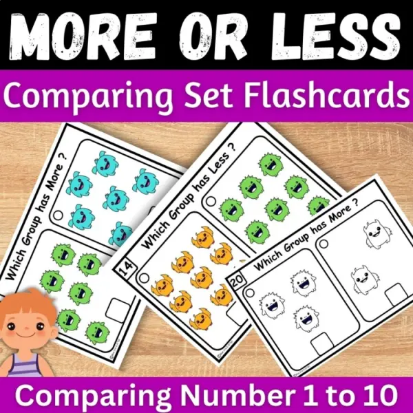 Cover of More or Less counting and comparing to 10 Monster Math Task cards Halloween