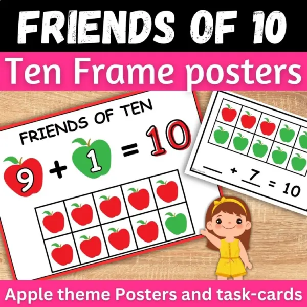 Cover of Apple Friends of 10 Posters Using the Ten Frame Addition Fact Fluency Game Cards