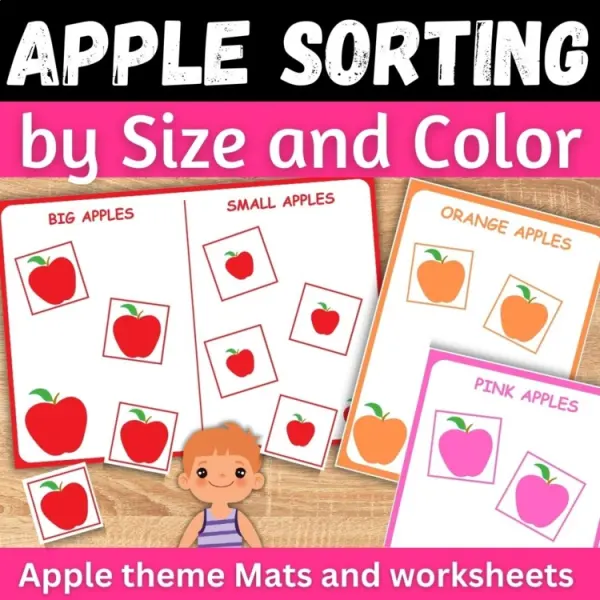 Cover of Apple Sorting by attributes Activity Sort by Size and color Mats And worksheet