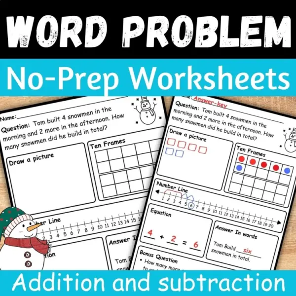 Cover of Winter Math Word problem Addition and subtraction within 20 worksheets NO PREP