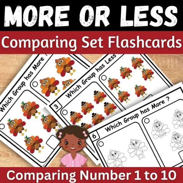 Cover of More or Less counting and comparing to 10 Turkey Kindergarten Math Task cards.