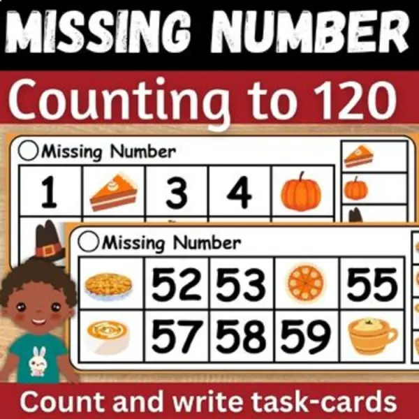 Cover of Thanksgiving Missing number to 120 count and write 1st grade math Game center