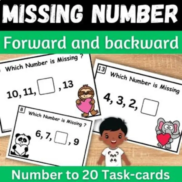 Cover of Ordering numbers to 20 Counting Forward and Backward Animal Math center Game.