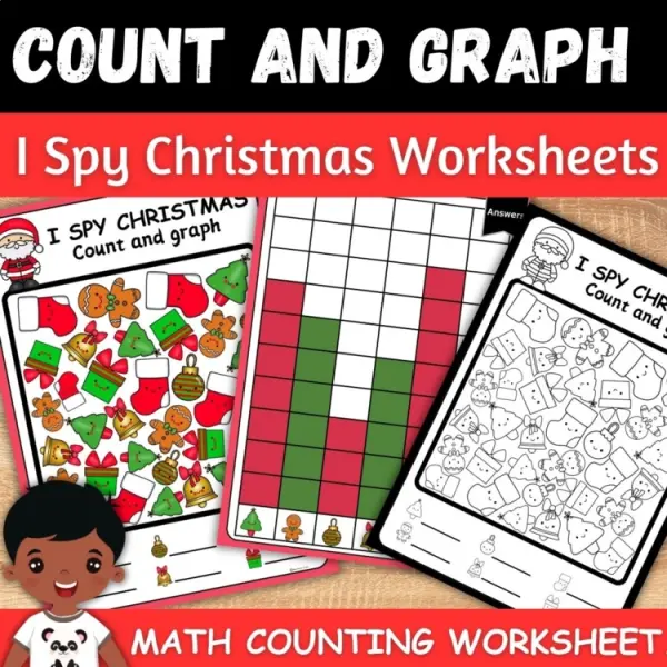 Cover of I spy Christmas count and graph math Game for kindergarten No PREP Activity