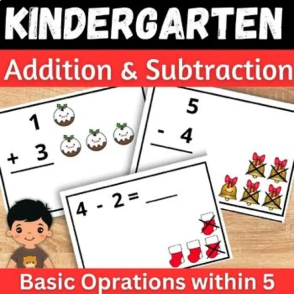 Cover of Christmas Addition and subtraction within 5 Game for Kindergarten math Center