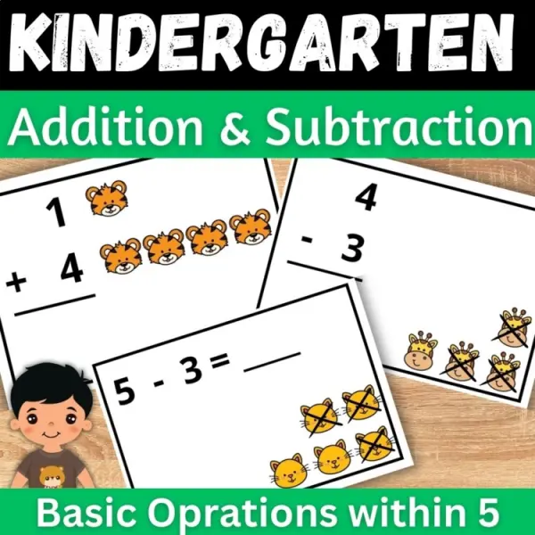 Cover of Animal Addition & subtraction fact within 5 Game for Kindergarten Math Center