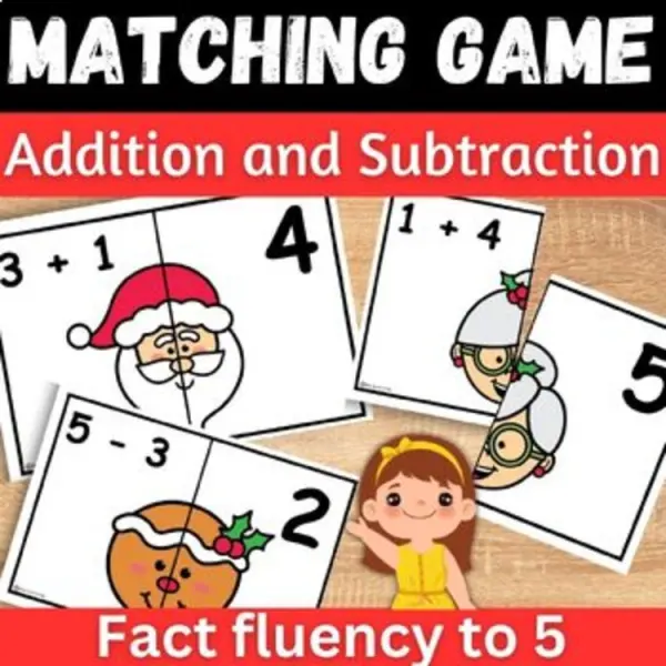 Cover of Christmas Math Addition and subtraction within 5 Matching game for Kindergarten
