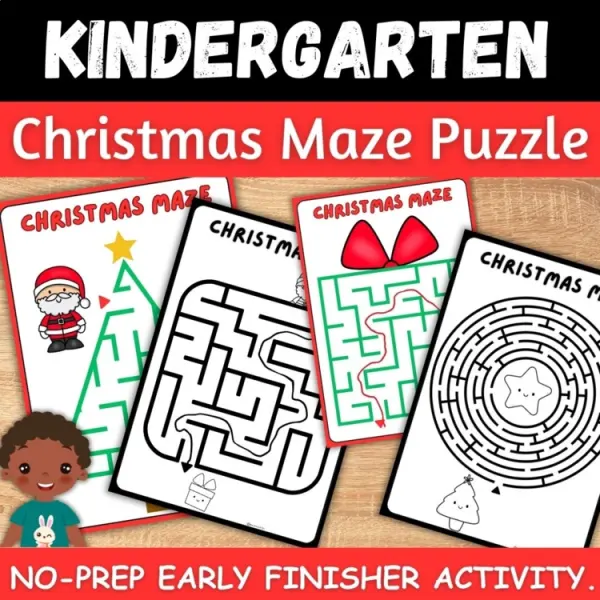 Cover of Christmas Maze Puzzle Kindergarten and Preschool Early Finisher No prep Activity