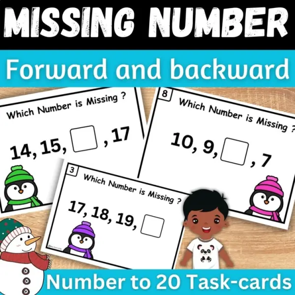 Cover of Winter Ordering numbers to 20 Counting Forward and Backward Penguins Math center