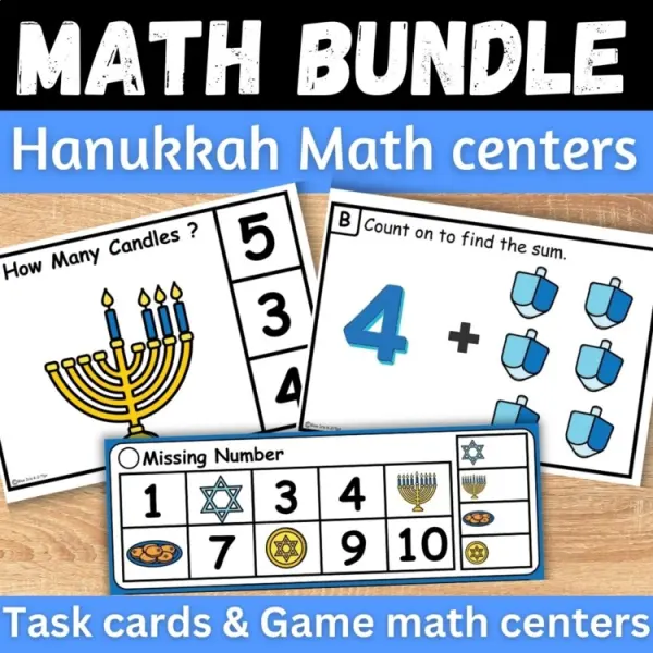 Cover of Hanukkah Math Matching number to quantities And Solve the Room Center Bundle