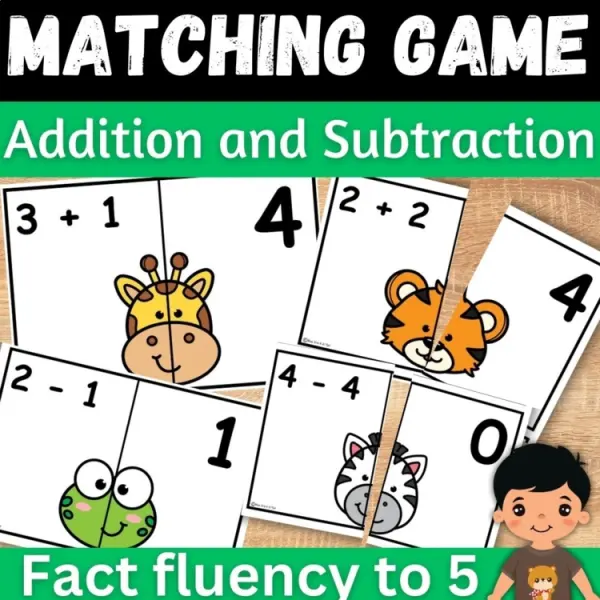 Cover of Animal Math Addition and subtraction within 5 Matching game for Kindergarten
