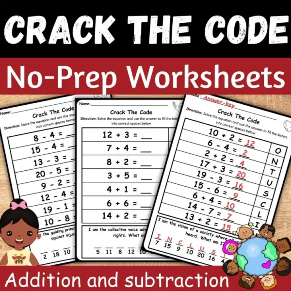 Cover of MLK Crack the code Math Addition and subtraction within 20 worksheets NO PREP