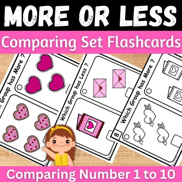 Cover of Valentine’s day More or Less counting & comparing to 10 Kindergarten Task cards