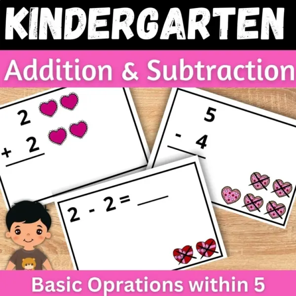 Cover of Valentine’s day Addition & subtraction fact within 5 Kindergarten Game Center