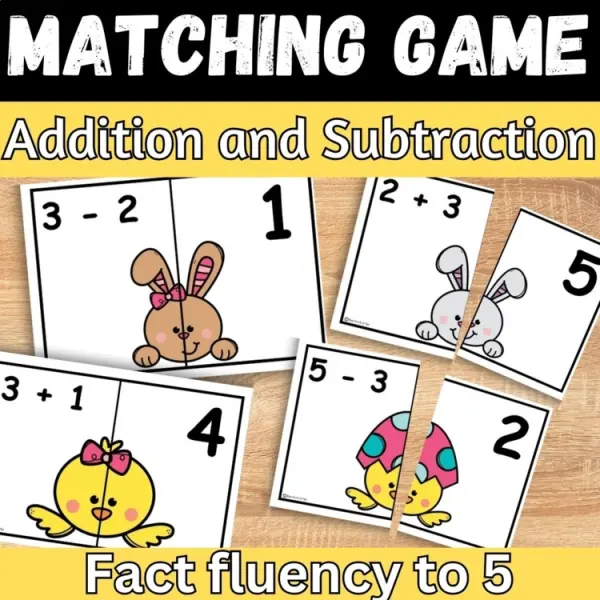 Cover of Easter Math Addition and subtraction within 5 Matching game for Kindergarten