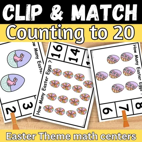 Cover of Easter Eggs Matching number to quantities Math counting to 20 Spring clip cards