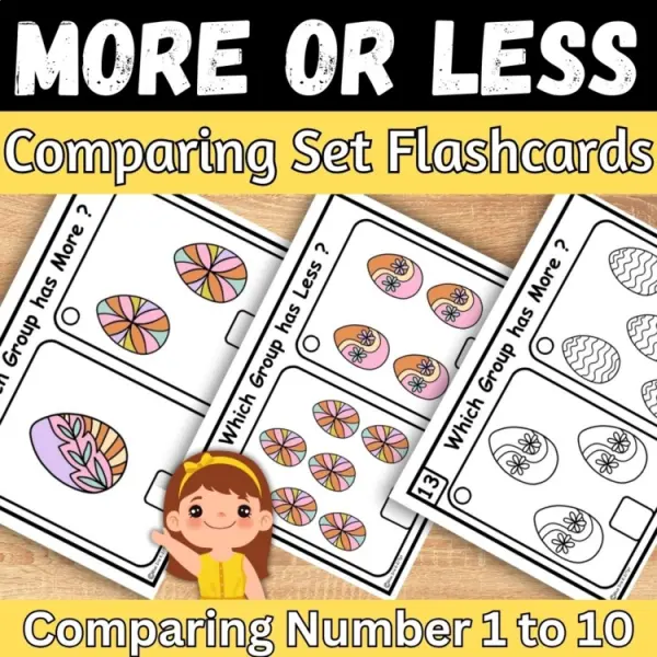 Cover of Easter Math More or Less counting And comparing to 10 Kindergarten Task cards