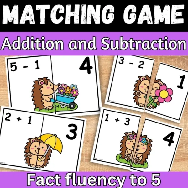 Cover of Spring Math Addition and Subtraction within 5 Matching game for Kindergarten