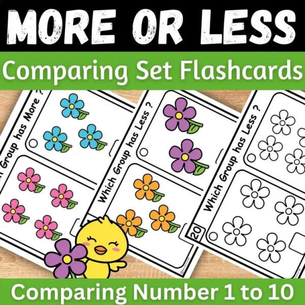 Cover of More or Less Kindergarten Spring Math counting and comparing to 10 Task cards