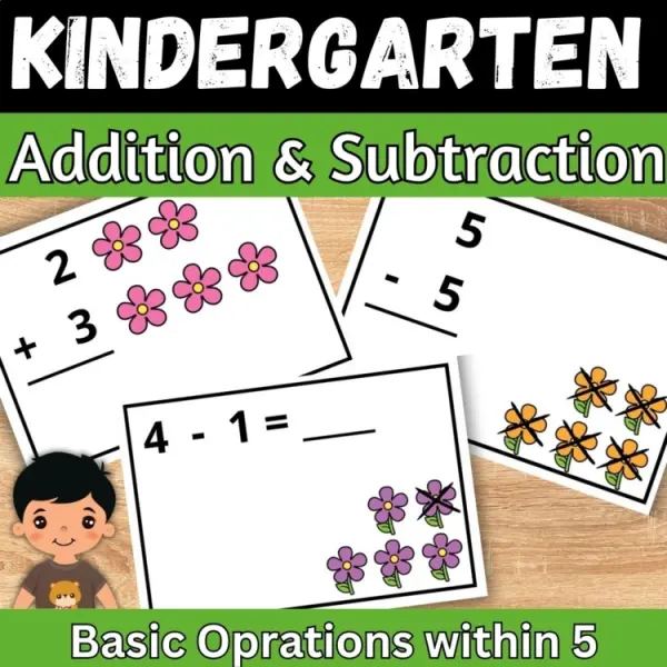 Cover of Spring Flower Addition & subtraction fact within 5 Kindergarten Math Game Center