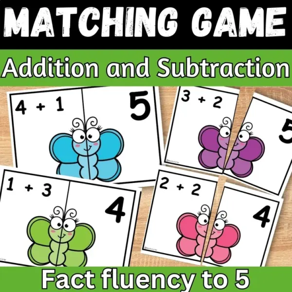 Cover of Butterfly Math Addition and Subtraction within 5 Matching game for Kindergarten