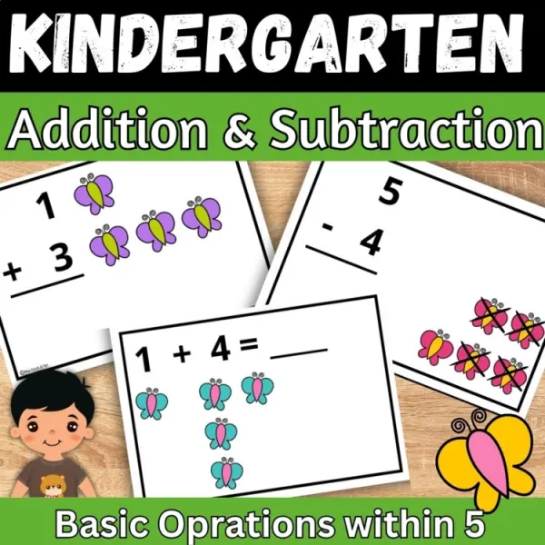 Cover of Spring Butterfly Addition and Subtraction within 5 Kindergarten Math Game Center