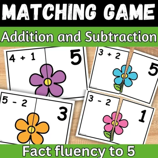Cover of Spring Math Addition and Subtraction within 5 Matching game for Kindergarten