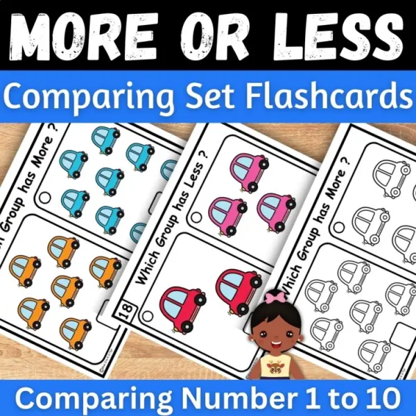 Cover of More or Less Kindergarten counting and comparing to 10 Kindergarten Task cards