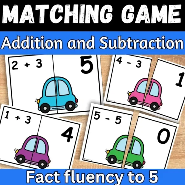 Cover of Car Theme Math Addition and subtraction within 5 Matching game for Kindergarten