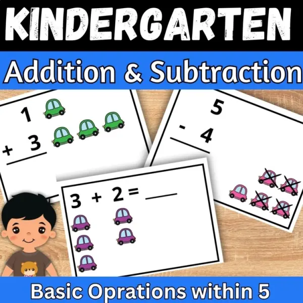 Cover of Car Theme Addition and subtraction fact within 5 Kindergarten Math Game Center