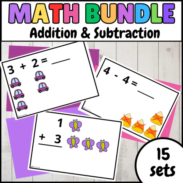 Cover of Bundle Addition and subtraction within 5 Kindergarten Math Game Center activity