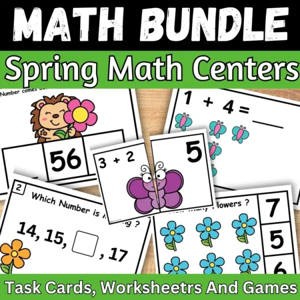 Cover of Bundle Math Center Missing number, Addition & Subtraction Spring Flower Activity