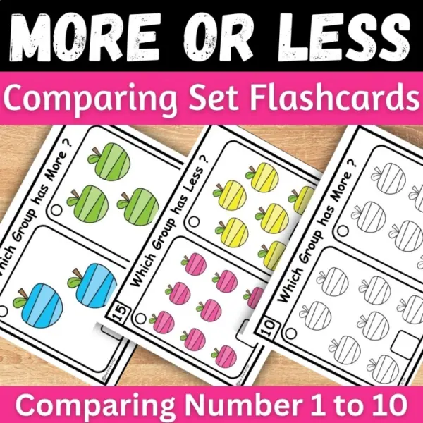 Cover of Fall Apples More or Less counting & comparing to 10 Kindergarten Math Task cards