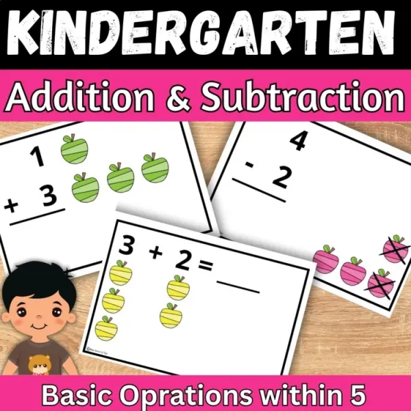 Cover of Apple Theme Addition and subtraction fact within 5 Kindergarten Math Game Center
