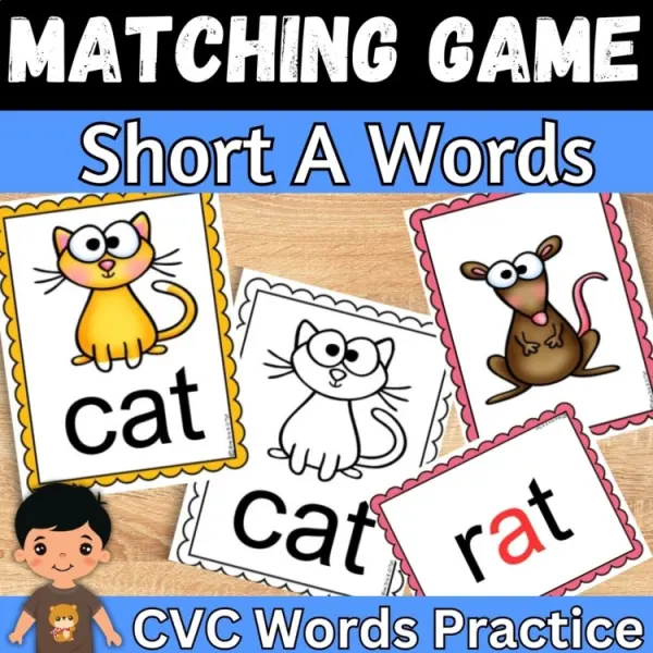 Cover of CVC Words flashcards with Pictures Short ‘a’ Matching Game For Kindergarten