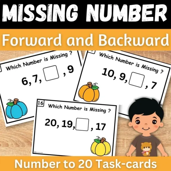 Cover of Pumpkin Missing numbers to 20 Ordering Forward and Backward Fall Math center