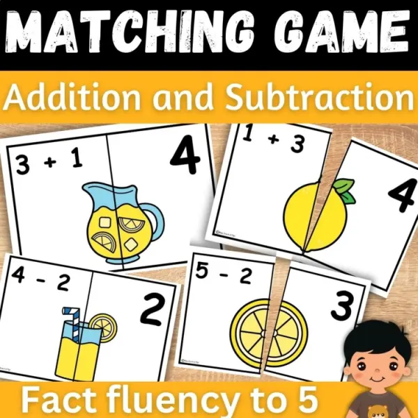 Cover of Summer Math Addition & Subtraction within 5 Matching game for Kindergarten